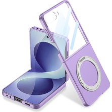 AktarMobile Galaxy Z Flip 8 uyumlu MagSafe Kılıf Ön Ekran Koruyuculu Standlı Yüzüklü Premium Kapak