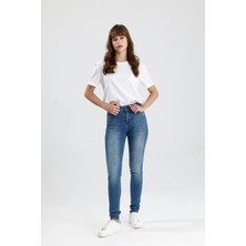 Özel Üretim Vintage Renkte Indigo Denim Rahat Doğal Yumuşak MIRA12 Skinny Fit Kadın Jean Pantolon
