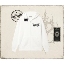 Tarzsokak Unisex Gothic Ruthless Oversize Unisex Hırka & Çeket Fermuarlı Sweatshirt Beyaz