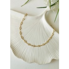 Halley Concept Beyaz Çiçek Taş Detaylı Gold Çelik Halhal 23+5 cm