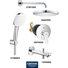 Grohe Bauedge Ankastre Banyo Bataryası Seti Büyük Rozetli Gagadan Yönlendiricili (Oval Tepe Duşlu)