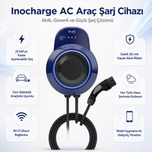 İnotel Inocharge Ac Araç Şarj Cihazı 22KW'YA Kadar Güç Destekli Mobil Kontrol ve Monofaze Dönüştürücü Hediyeli