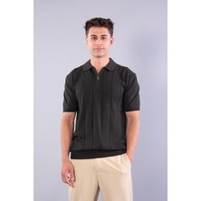 Mckanzie 10026 Kendinden Şeritli Fermuarlı Yakalı Triko T-shirt