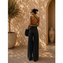 Adam & Eve Fashion Adam&eve Super Wild Leg Kadın Siyah ve Gri Yüksek Bel Yıkamalı Bol Paça Jean Pantolon