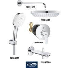 Grohe Bauedge Ankastre Banyo Bataryası Seti Büyük Rozetli Gagadan Yönlendiricili(Kare Tepe Duşlu)