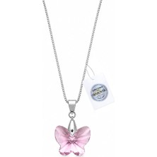 Brezza Lusso Jewelry 925 Ayar Swarovski Taşlı 18MM Butterfly Pentad Light Rose Kadın Gümüş Kolye
