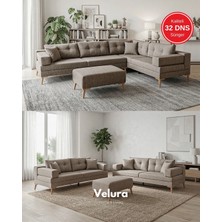 Velura Home & Living Zeri Modüler Yataklı Koltuk Takımı & 2 Adet Üçlü Kanepe & Köşe Takımı (3+3) - Sütlü Kahve - 160