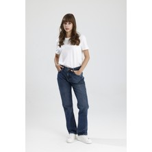Yeni Sezon Orta Koyulukta Indigo Denim RICKY15 Boyfriend Fit Kadın Jean Pantolon