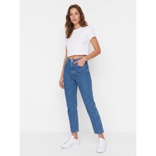 501 Crop Local Tr Lısten To Yourself Kadın Mavi Jean Kot Pantolon A7739-0038