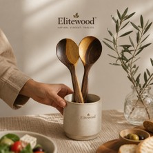 Elite Wood El Yapımı Ceviz Ağacı Kaşık Seti 2'li 23 cm Doğal Ahşap Servis ve Yemek Kaşığı