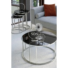 Sedaş Living Units 4 Lü Füme Ayna Gümüş Metal Ayaklı Ayna C Model Sehpa Takımı (Zigon ve Orta)