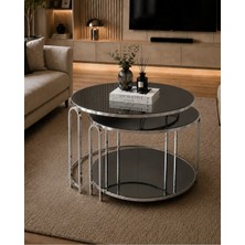 Sedaş Living Units 2 Li Salon Yavrulu Katlı Orta Sehpa Füme Aynalı Ayna Lenka (Gümüş) Metal Ayak Sehpa_orta_lux