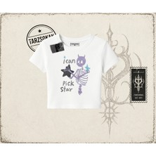 Tarzsokak Unisex I Can Pick Star Kadın Baby Tee Beyaz