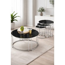 Sedaş Living Units 4 Lü Füme Ayna Gümüş Metal Ayaklı Ayna Lenka Model Sehpa Takımı (Zigon ve Orta)