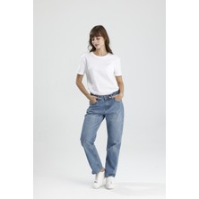 Özel Tasarım Bol Rahat Açık Tonlu Indigo Denim RICKY15 Boyfriend Fit Kadın Jean Pantolon