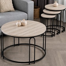Sedaş Living Units Lenka Traverten Ahşap Zigon Orta Sehpa Takımı Yuvarlak Siyah Metal 3+1 - Lenka-Zigonorta-Siyah