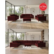 Velura Home & Living Zeri Modüler Yataklı 3 Adet Üçlü Kanepe & 3'lü Koltuk (3+3+3) - Bordo