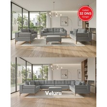 Velura Home & Living Zeri Modüler Yataklı 3 Adet Üçlü Kanepe & 3'lü Koltuk (3+3+3) - Açık Antrasit