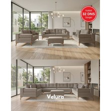 Velura Home & Living Zeri Modüler Yataklı 3 Adet Üçlü Kanepe & 3'lü Koltuk (3+3+3) - Sütlü Kahve