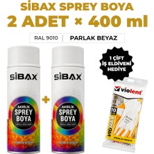 Sibax Akrilik Sprey Boya Parlak Beyaz RAL 9010 400 ml 2 Adet – İş Eldiveni Hediyeli