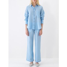 Xint Kadın Mavi %100 Keten Regular Fit Pantolon
