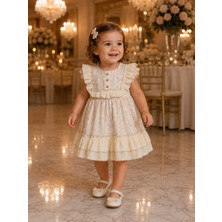 Mummys Love Kız Çocuk Fırfırlı Çiçekli Elbise - %100 Doğal Pamuk - Krem