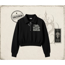 Tarzsokak Unisex Ksg Kids See Ghosts Kadın Crop Polo Yaka Yarım Fermuarlı Sweatshirt Beyaz