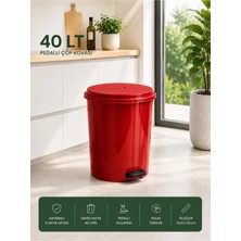Loremp 40 Lt Pedallı Plastik Çöp Kovası Dayanıklı, Hijyenik Ev & Ofis Çöp Kutusu Kırmızı