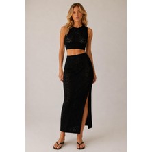 Alexander Gardi Ajurlu Triko Crop Bluz & Yırtmaçlı Midi Etek Takım