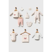 H HONEY BABY %100 Organik Pamuk Cute Butterfly Kız Bebek Nakışlı Lüx 10 Parça Hastane Çıkış Seti (0-2 Ay)