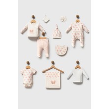 H HONEY BABY %100 Organik Pamuk Cute Butterfly Kız Bebek Nakışlı Lüx 10 Parça Hastane Çıkış Seti (0-2 Ay)