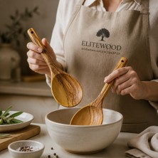 Elite Wood Zeytin Ağacı El Yapımı 2 Parça Tahta Kaşık Seti Doğal Mutfak Gereçleri Hediye