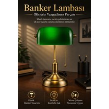 Neo Vista Banker Masa Lambası Yeşil Cam Eskitme Gövde E27 Duy Retro Dekoratif Masa Lambası (Ampul Hediyeli)