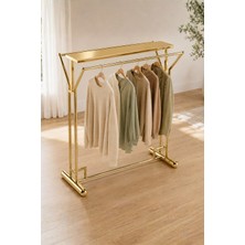 Dekohop Elbise Askı Stand Gold Renk Kaplama Çift Yönlü Butik Orta Standı ve Askısı