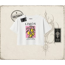 Tarzsokak Unisex Limon 1998 Kadın Crop Tişört Beyaz