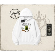 Tarzsokak Unisex Matcha Oversize Unisex Kapşonlu Sweatshirt Beyaz