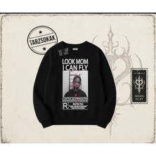 Tarzsokak Unisex Look Mom I Can Fly Oversize Unisex Bisiklet Yaka Sweatshirt Beyaz