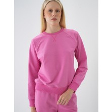 Xint Kadın Pembe Pamuk Dokulu Regular Fit Sweatshirt