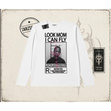 Tarzsokak Unisex Look Mom I Can Fly Biskilet Yaka  Long Sleeve Beyaz