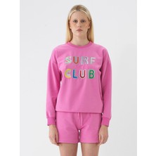 Xint Kadın Pembe Pamuk Dokulu Oversize Sweatshirt