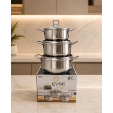 Evse 6 Parça Çelik Tencere Seti-14-16-18 cm