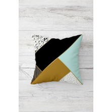 Kuş Tüyü Desenli Geometrik Gizli Fermuarlı Kırlent Kılıfı Koltuk Yastık Kılıfı TAKIM(4ADET), Mavi-Beyaz 45 x 45