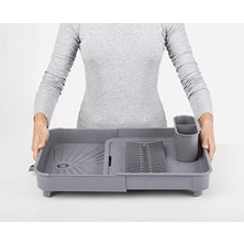 Miss Collection Açılır Kapanır Bulaşıklık Tabaklık, Su Tahliye Oluklu ve Çatal Bıçak Kurutmalıklı-Modern Tasarım Plastik (Gri)