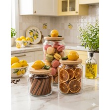 Kare Home Bambu Kapaklı Vakumlu 3lü Cam Kavanoz Seti (500 ML-800 ML-1300 Ml) [tam Limon Detaylı]