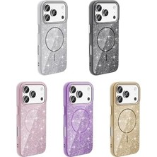 Psr Aksesuar iPhone Kılıf – M-Safe Uyumlu Parlayan Simli Okso Kapak, Darbe ve Kamera Koruma Silikon Case (Beyaz, iPhone 17 Pro)