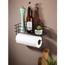 Yapışkanlı Raflı Kağıt Rulo Havluluk Peçetelik Solo Kağıtlık Banyo Mutfak Düzenleyici Raf Siyah Shr Siyah 25 x 15