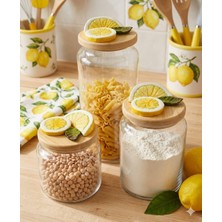 Kare Home Bambu Kapaklı Vakumlu 3lü Cam Kavanoz Seti (500 ML-800 ML-1300 Ml) [dilim Limon Detaylı]