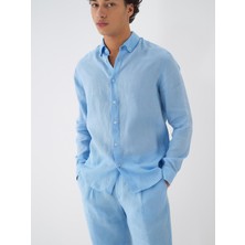 Xint Erkek Mavi %100 Keten Regular Fit Gömlek