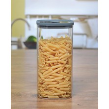 MİEN Mien 1500 ml Borosilikat Cam Gri Silikon Vakum Kapaklı Saklama Kavanozu Kare Erzak Kavanozu