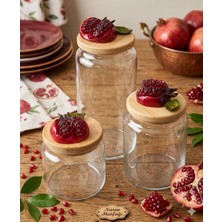 Kare Home Bambu Kapaklı Vakumlu 3lü Cam Kavanoz Seti (500 ML-800 ML-1300 Ml) [büyük Nar Detaylı]